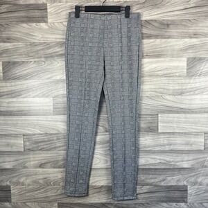 Tahari‎ Knit Leggings Women's Medium Gray Plaid High Rise Stretch Pull On Career